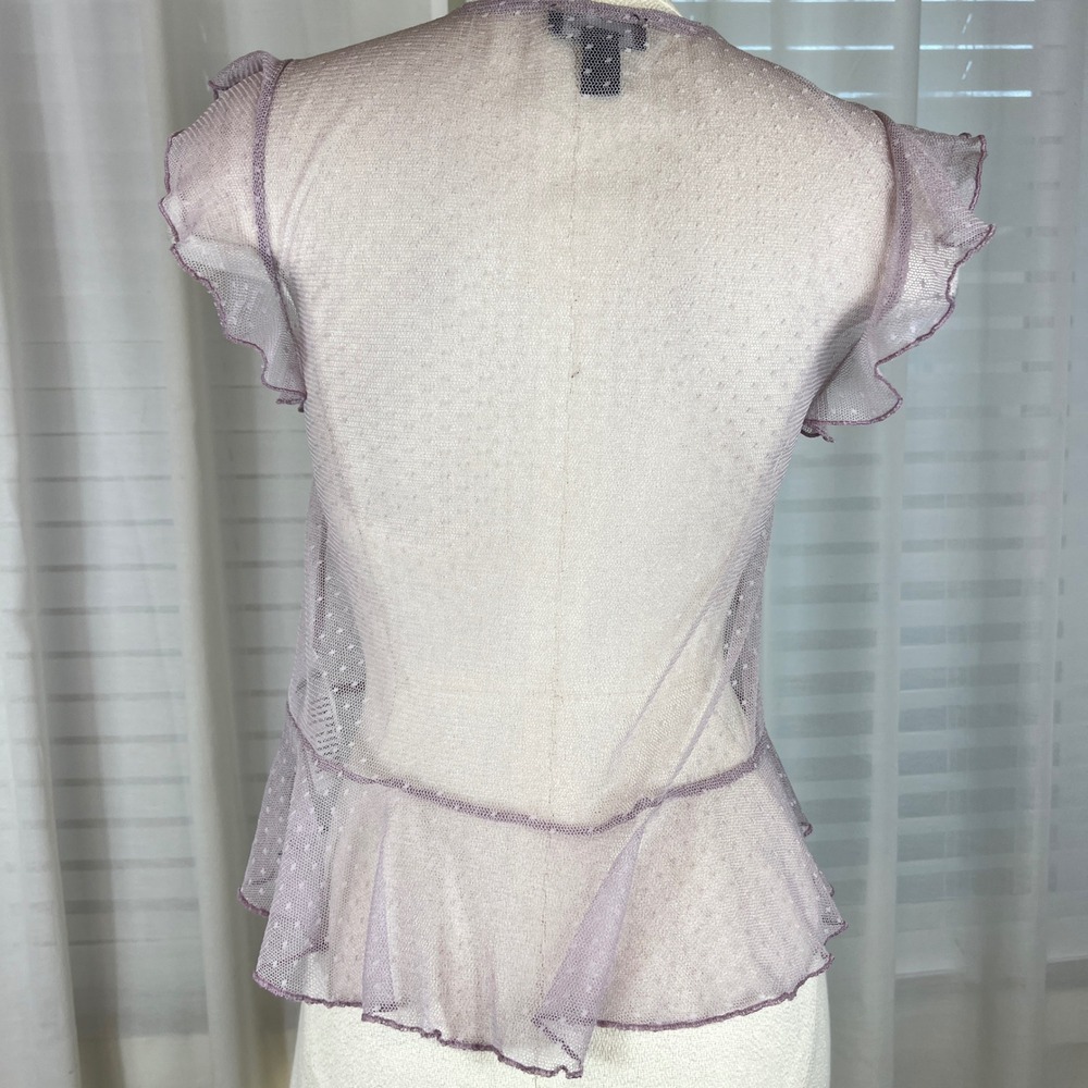 New Look Lace Mesh Ruffle Top Sheer Cap Sleeve Womens Size 8 petite fairy - Picture 4 of 7